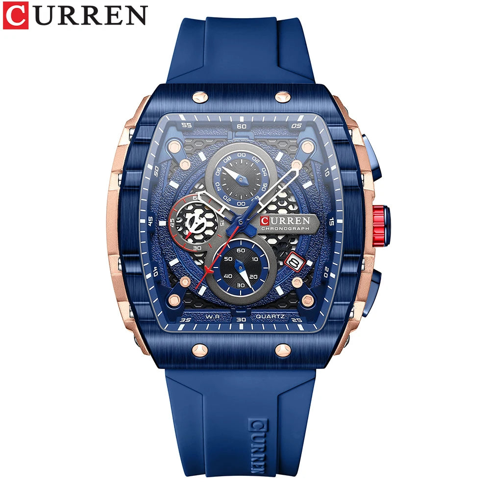 CURREN Fashion Men Watch Brand Unique Square Design Luxury Quartz Sports Waterproof