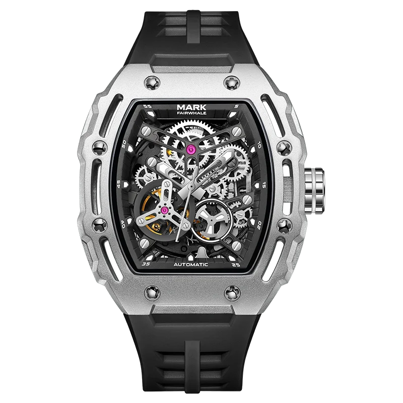 Mark Fairwhale  Fashion Hollow-out Case Tonneau Mens Mechanical Watches Transparent Bottom Automatic Movement reloj hombre