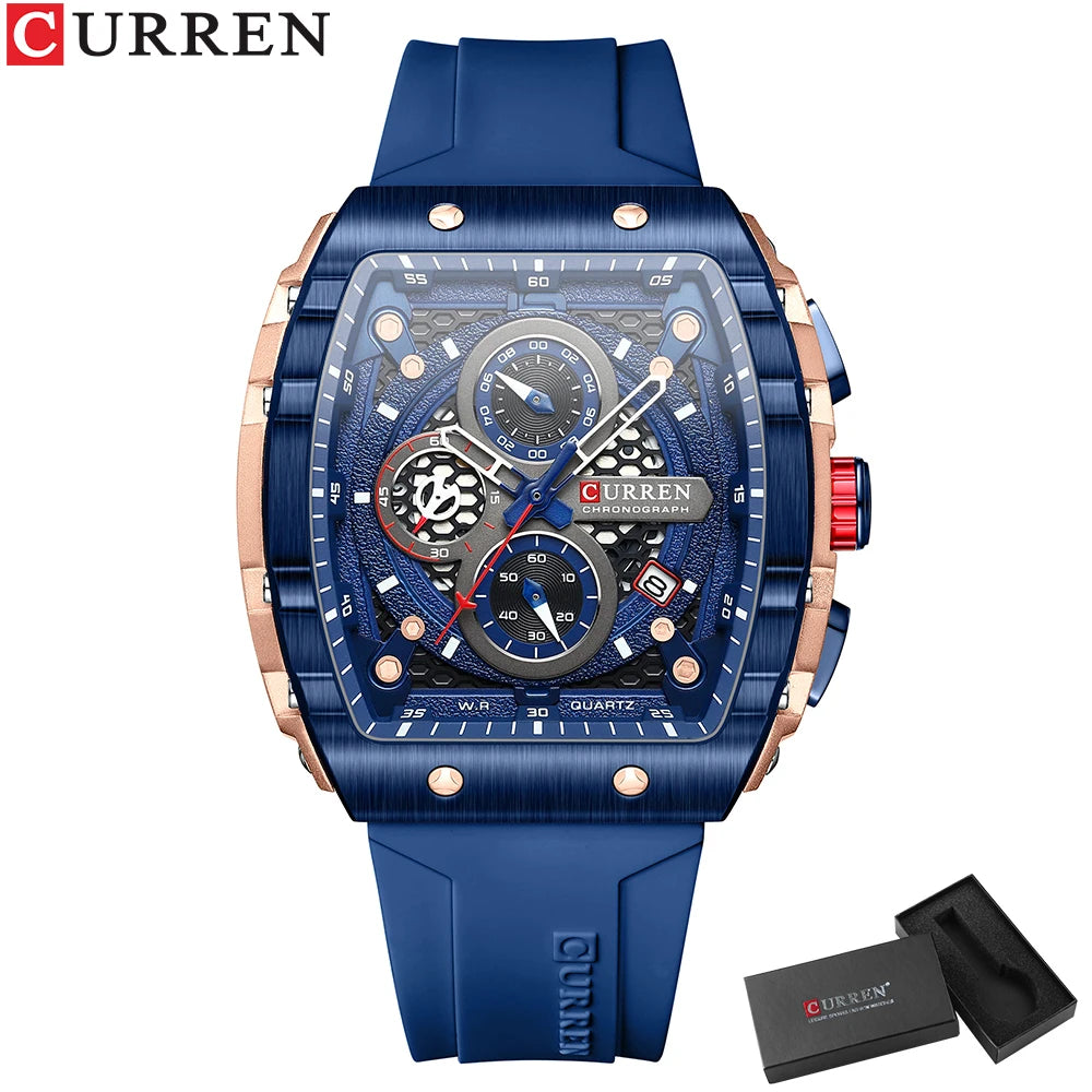 CURREN Fashion Men Watch Brand Unique Square Design Luxury Quartz Sports Waterproof