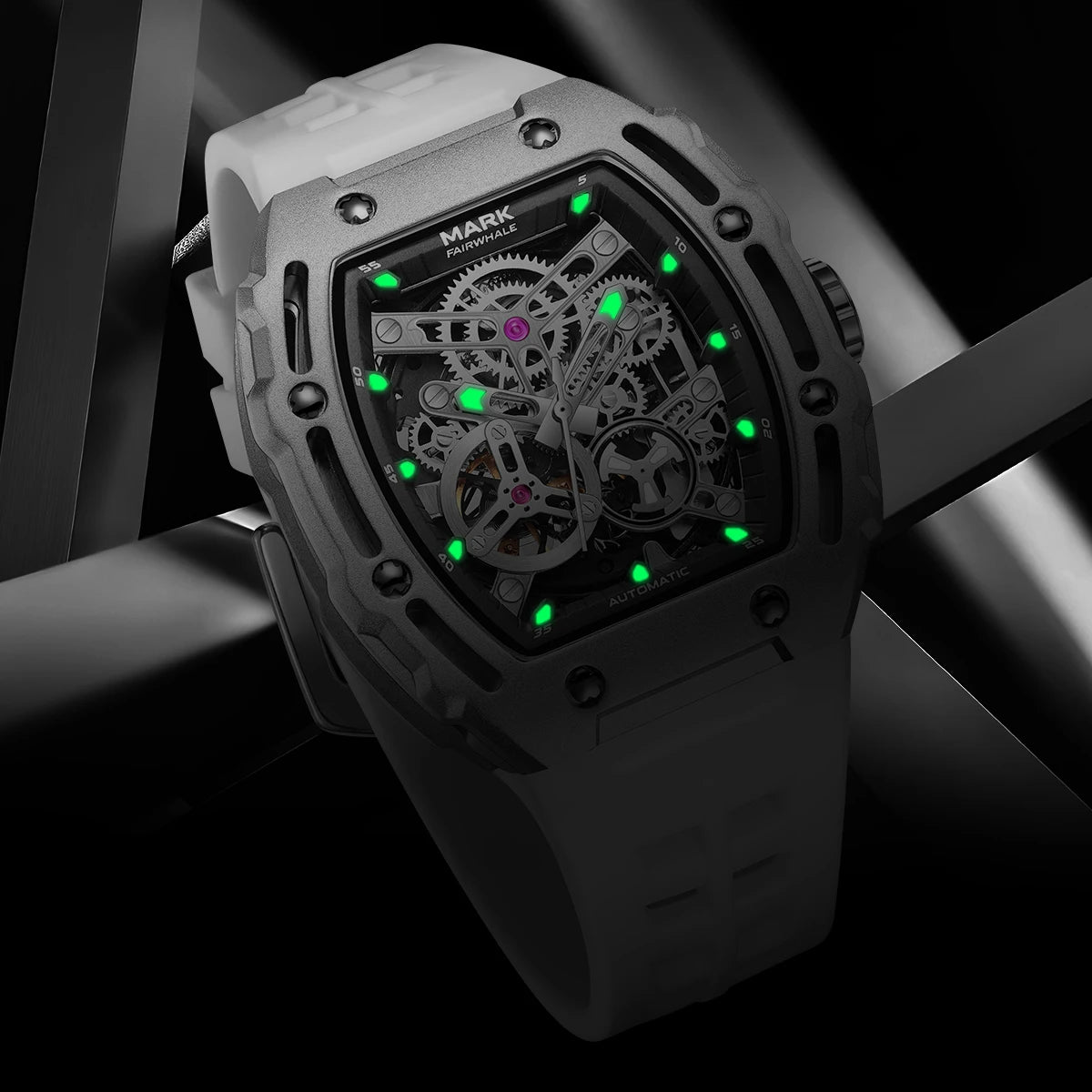 Mark Fairwhale  Fashion Hollow-out Case Tonneau Mens Mechanical Watches Transparent Bottom Automatic Movement reloj hombre