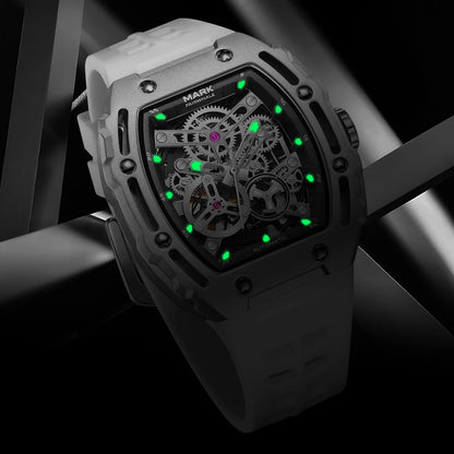 Mark Fairwhale  Fashion Hollow-out Case Tonneau Mens Mechanical Watches Transparent Bottom Automatic Movement reloj hombre