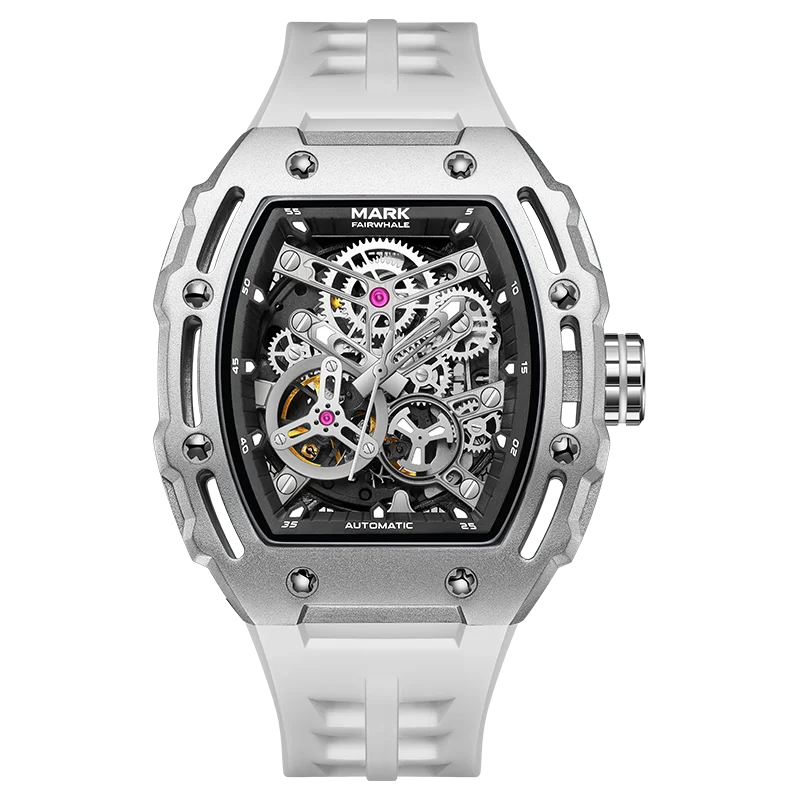 Mark Fairwhale  Fashion Hollow-out Case Tonneau Mens Mechanical Watches Transparent Bottom Automatic Movement reloj hombre