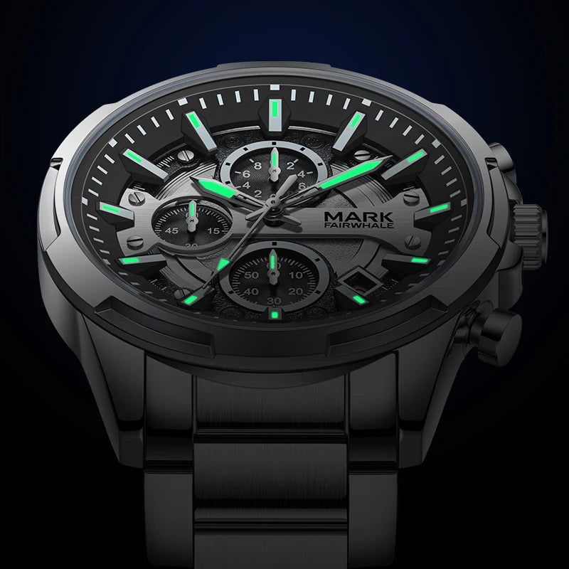 Mark Fairwhale Multifunctional Men Watch Stainless Steel Strap.