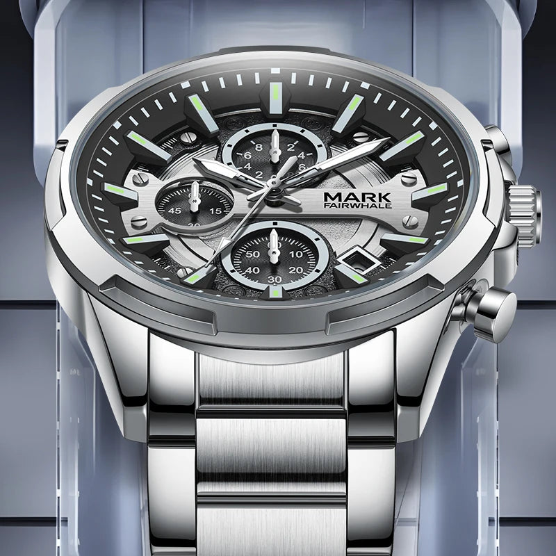 Mark Fairwhale Men Watch Stainless Steel Strap Casual Sports Style.