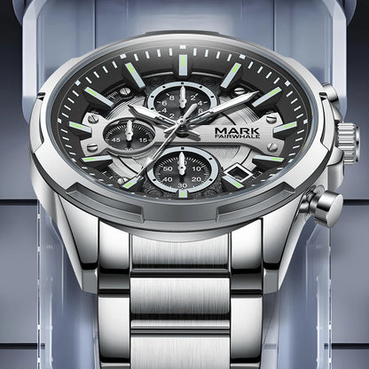 Mark Fairwhale Men Watch Stainless Steel Strap Casual Sports Style.
