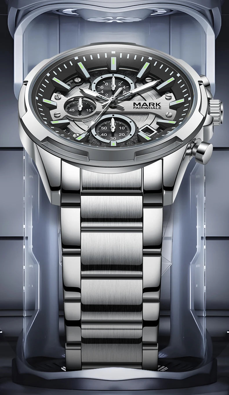 Mark Fairwhale Multifunctional Men Watch Stainless Steel Strap.