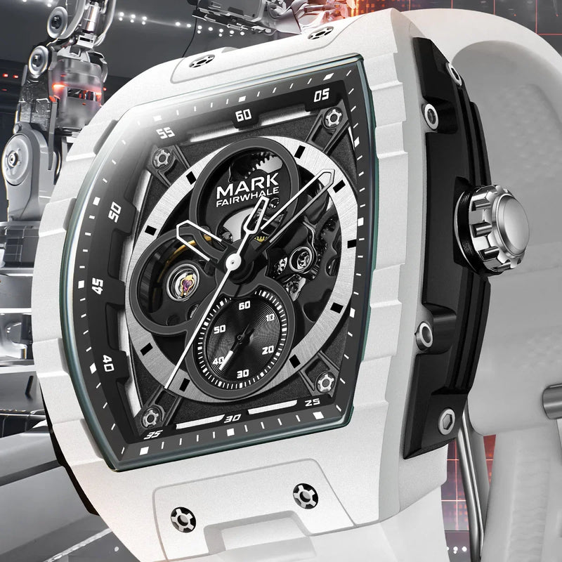 Mark Fairwhale 6003 Automatic Movement Mens Watch New Tonneau Light Case Luminous Waterproof Mechanical Watches for Men Gift BOX detail view