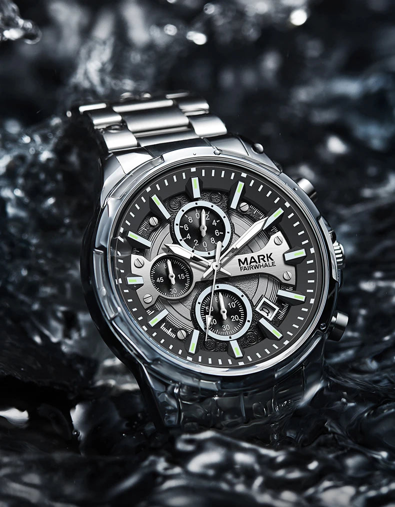 Mark Fairwhale Multifunctional Men Watch Stainless Steel Strap.
