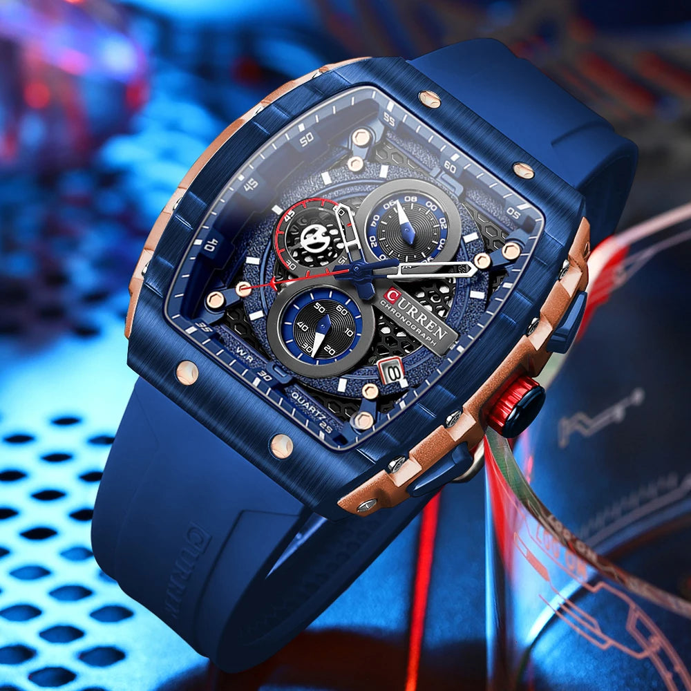 CURREN 8442Top Brand Men's Watches Luxury Square Quartz Wristwatch  Waterproof Luminous Chronograph Watch for Men Date Clock