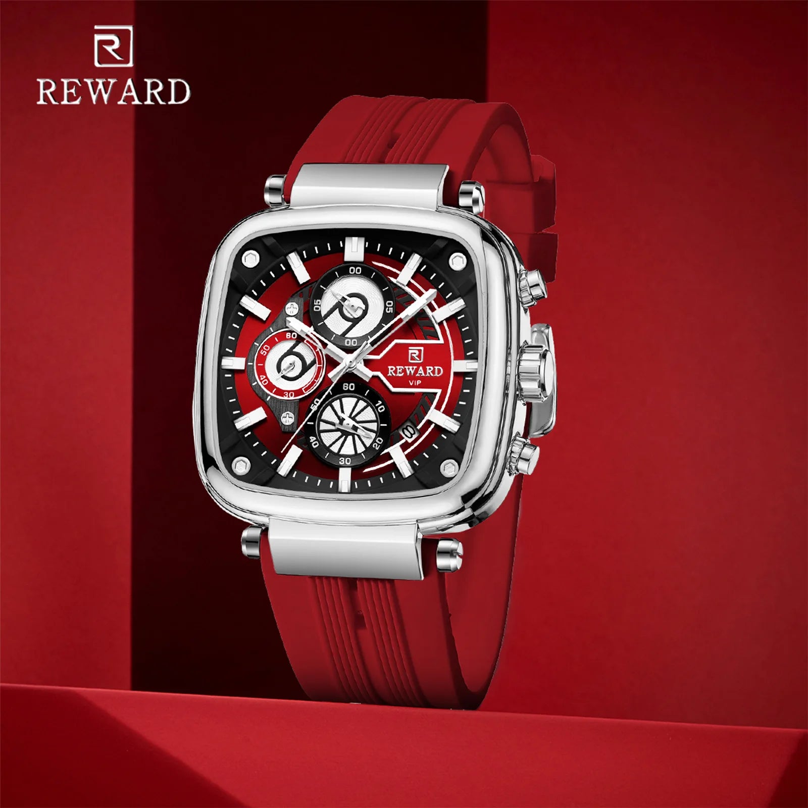 REWARD Casual Sport Quartz Man Watch Top Brand Luxury Red Watches Fashion Clock Man Silicone Strap