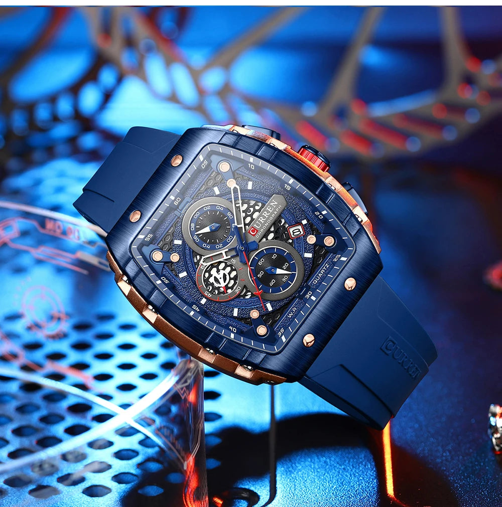 CURREN 8442Top Brand Men's Watches Luxury Square Quartz Wristwatch  Waterproof Luminous Chronograph Watch for Men Date Clock