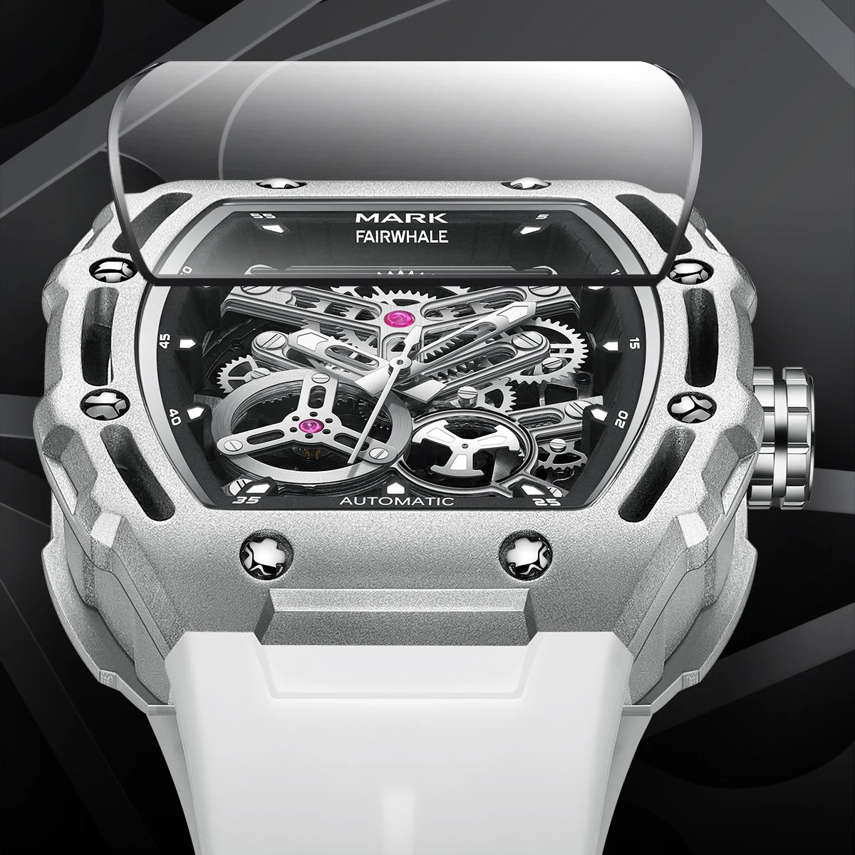 Mark Fairwhale  Fashion Hollow-out Case Tonneau Mens Mechanical Watches Transparent Bottom Automatic Movement reloj hombre