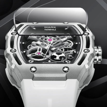 Mark Fairwhale  Fashion Hollow-out Case Tonneau Mens Mechanical Watches Transparent Bottom Automatic Movement reloj hombre