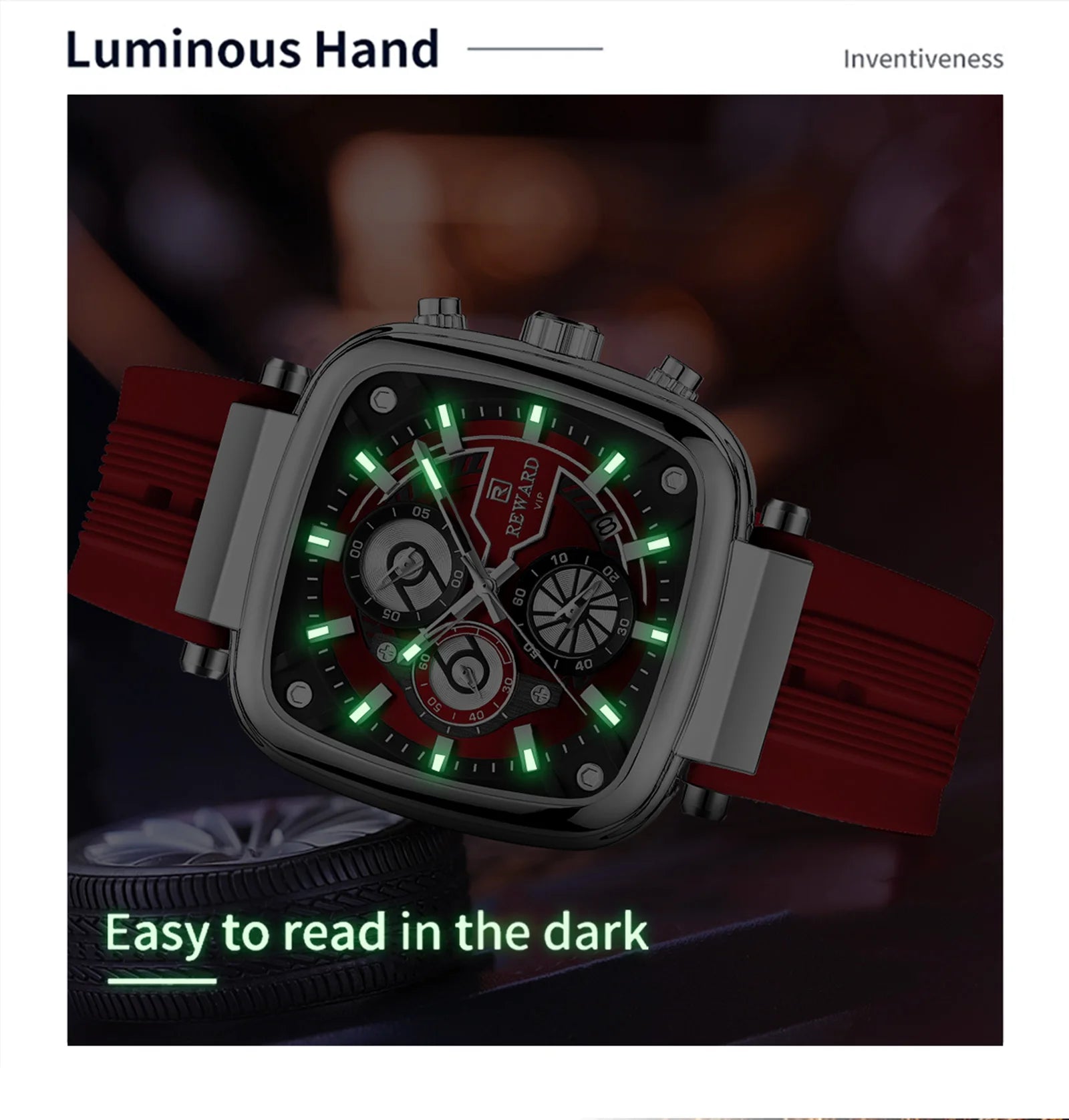 REWARD Casual Sport Quartz Man Watch Top Brand Luxury Red Watches Fashion Clock Man Silicone Strap